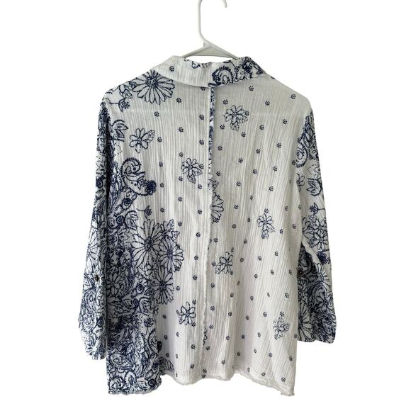 Habitat Floral Crinkled Cotton Button Front Shirt Lagenlook Size Small - Picture 10 of 10